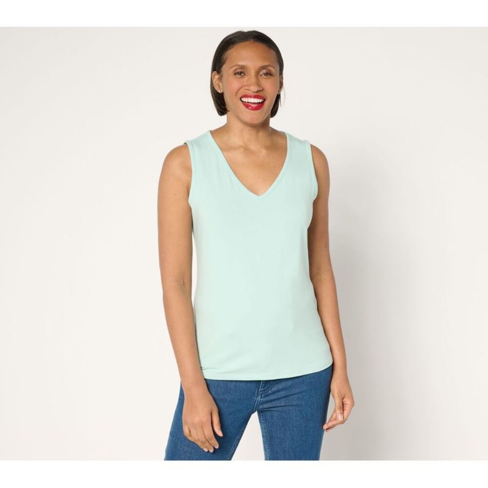 BEAUTIFUL by Lawrence Zarian Women's Top Sz M V-Neck Knit Tank Green A685804